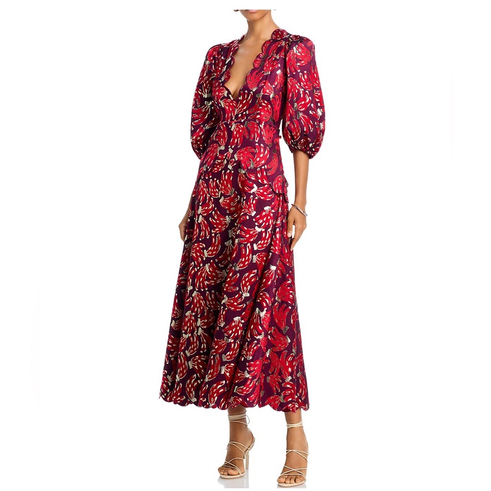 NWT Farm Rio Bossa Banana Metallic Jacquard Maxi Dress